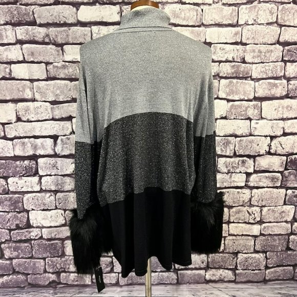 Alfani NWT Black & Gray Turtleneck Sparkling Sweater W/ Faux Fur Cuffs Size 3X - Picture 6 of 10
